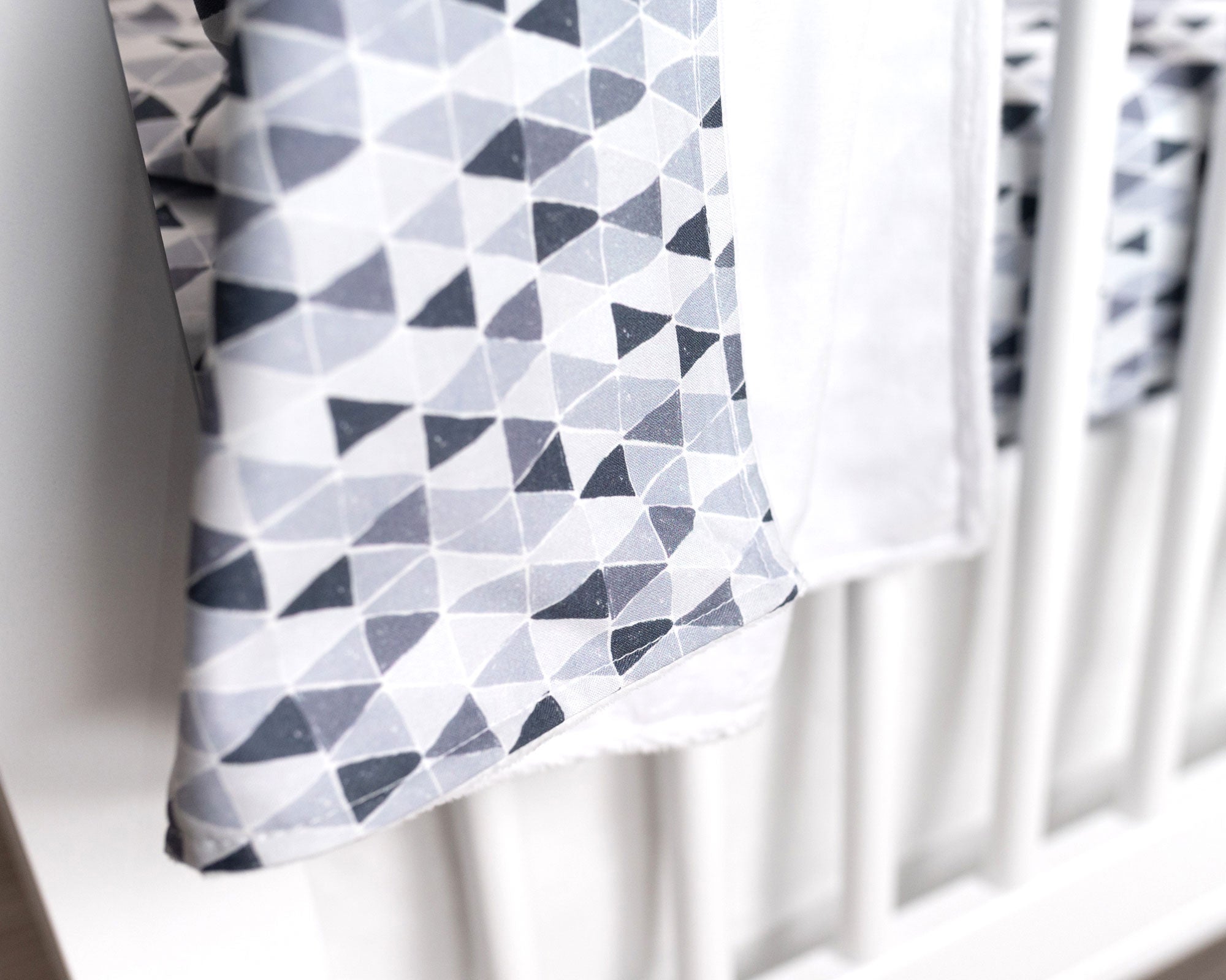 Gray Banners Marching - Deluxe Nursery Bedding Set - Monochrome Mini-Triangles - Olli+Lime